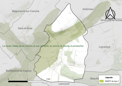 Carte de la ZNIEFF de type 2 sur la commune.