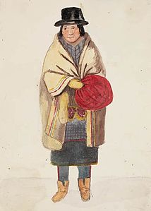 Une femme indienne du Canada (aquarelle, gouache, et gomme arabique, crayon sur papier vélin), vers 1850.