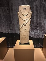 Stele, male wearing a baldric – an iconic artwork for pre-Islamic Arabia; 4th millennium BCE, Al-'Ula (Saudi Arabia); exhibition at the National Museum of Korea (Seoul)
