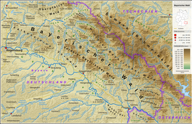 Carte topographique de la forêt de Bavière (Bayerischer Wald).