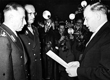 Dr. Hans Speidel, Adolf Heusinger and Theodor Anton Blank at the establishment of the new German army, the Bundeswehr, in 1955
