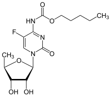 Structural diagram of capecitabine, a chemotherapeutic agent of the fluropyrimidine sub-class