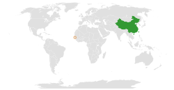 Map indicating locations of China and The Gambia