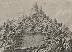 Illustration en noir et blanc de montagnes.