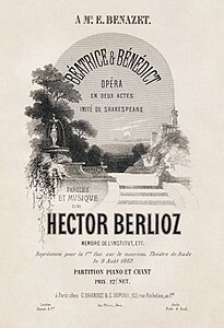 Vocal score title page of Béatrice et Bénédict, by Antoine Barbizet (restored by Adam Cuerden)