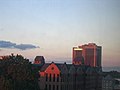College of Business Building, Watterson Towers at sunset