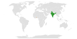 Map indicating locations of India and Togo