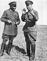 Georgy Zhukov and Khorloogiin Choibalsan (left) consult during the Battle of Khalkhin Gol.