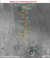 Fahrstrecke von Opportunity. Erebus befindet sich etwa in der Mitte des Bildes.