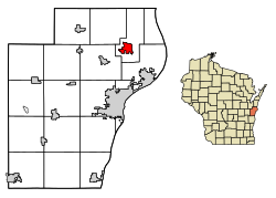 Location of Mishicot in Manitowoc County, Wisconsin