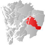 Mapa do condado de Hordaland com Ullensvang em destaque.