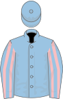 Light blue, pink striped sleeves