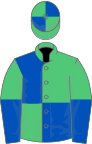 Emerald green and royal blue (quartered), halved sleeves
