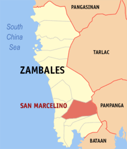 Map of Zambales with San Marcelino highlighted
