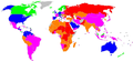 Green = Happiest > Blue > Purple > Orange > Red = Least Happy; Grey = Data not available