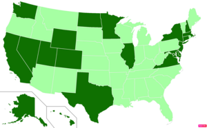 States in the United States by median nonfamily household income according to the U.S. Census Bureau American Community Survey 2013–2017 5-Year Estimates.[257] States with median nonfamily household incomes higher than the United States as a whole are in full green.