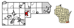 Location of Burlington in Racine and Walworth counties, Wisconsin