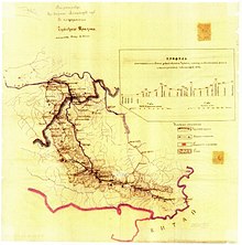 Carte de la province de l'Altaï de 1892 avec le trakt de la Tchouïa ainsi que l'indication des hauteurs sur le trajet de Biïsk à Koch-Agatch. Mis à part le trakt, les rivières sont tracées sans pour autant être nommées.