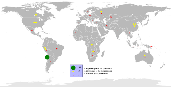 World copper output in 2012.