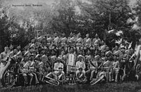 Band of the 3rd Battalion of The Royal Fusiliers in Bermuda, circa 1903, in lightweight khaki uniforms with Brodrick caps