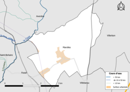 Carte en couleur présentantle réseau hydrographique de la commune