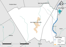 Carte en couleur présentantle réseau hydrographique de la commune