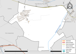 Carte en couleur présentant le réseau hydrographique de la commune