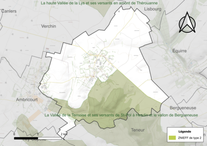 Carte de la ZNIEFF de type 2 sur la commune.