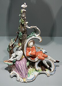 Pair of lovers group of Nymphenburg porcelain, c. 1760, modelled by Franz Anton Bustelli