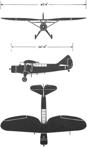 3-view silhouette of the Douglas O-46A