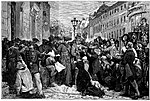 Protestations de la foule lors de l'expulsion de la Compagnie de Jésus de ses locaux de la rue de Sèvres, le 30 juin à Paris. Tiré de La Ilustración Española y Americana.