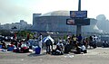 Local residents gathering outside of the Superdome on September 2, 2005.