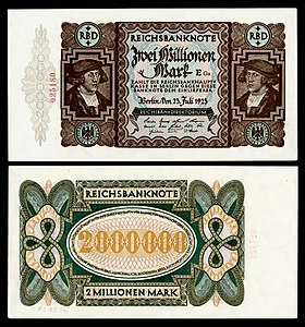 Two-million Mark at German Papiermark, by the Reichsbankdirektorium Berlin