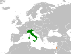 Map indicating locations of Italy and Palestine