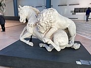 Hellenistic marble statue of a lion attacking a horse at the Palazzo dei Conservatori in Rome