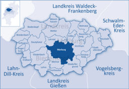 Läget för Marburg i Landkreis Marburg-Biedenkopf