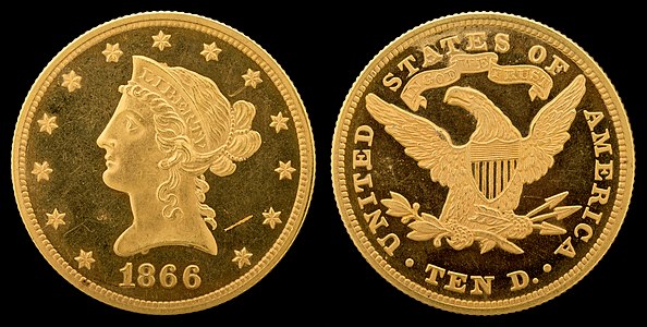 Liberty Head eagle, new style with motto, by Christian Gobrecht and the United States Mint
