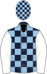Dark blue and light blue check, white sleeves, check cap