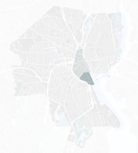 Location of the Jewelry District (dark gray) and Downtown (medium gray) in Providence