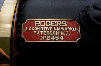 Rogers Locomotive Works builder's plate on a New Zealand Railways K class