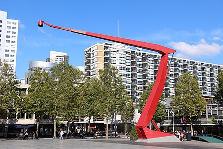 Schouwburgplein in Rotterdam, Netherlands, by Adriaan Geuze (1996). It is an example of the revitalization of a square that was once empty and dominated by concrete.[32] The planned, large greenery of the area is visible.[33]