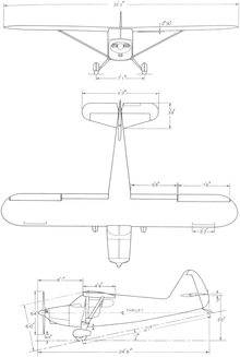 3-view silhouette drawing of the Stinson Voyager 150