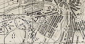 Военный городок № 1, слева на части немецкой карты, 1943 года, его служебная территория (Шталаг № 338 (Stalag 338)), а левее его кирпичный завод (Zgl).