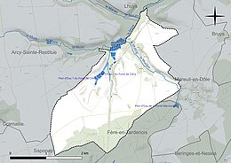 Carte en couleur présentant le réseau hydrographique de la commune