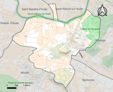 Carte des ZNIEFF de type 1 sur la commune.