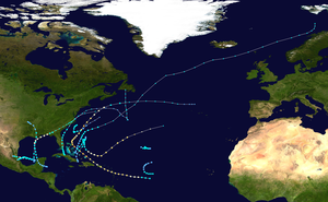 Track map of the 1956 hurricanes