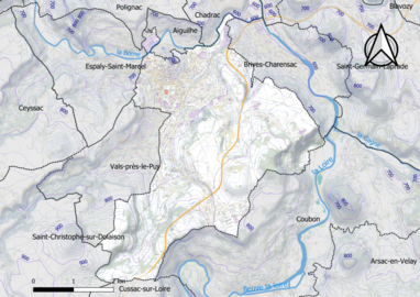 Carte montrant en couleurs le relief d'une commune