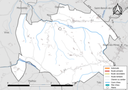 Carte en couleur présentant le réseau hydrographique de la commune