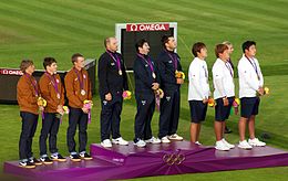 Medalists of the Men's Archery Team Competition during the 2012 Summer Olympics.