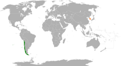 Map indicating locations of Chile and South Korea